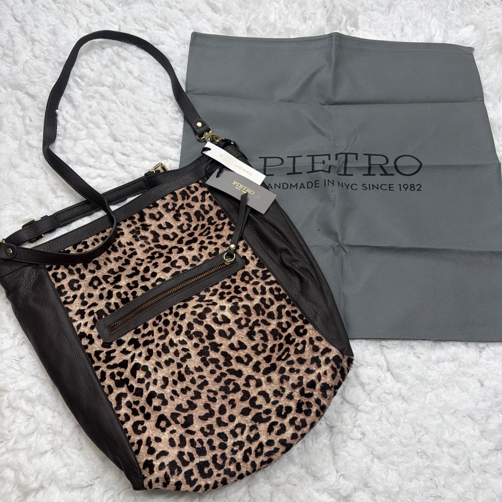 Rare! PIETRO Leopard Print Calf Hair Leather Hobo Bag Purse Handmade In NYC New!